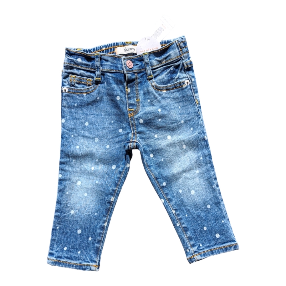 Gymboree Girls 12-18m White Polkadot Dyed Indigo Blue Jeans